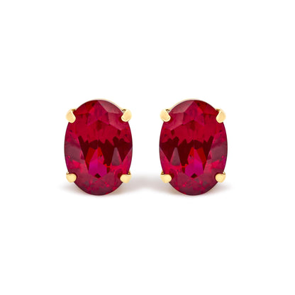 18K Yellow Gold 7x5 MM Created Oval Ruby Solitaire Stud Earrings