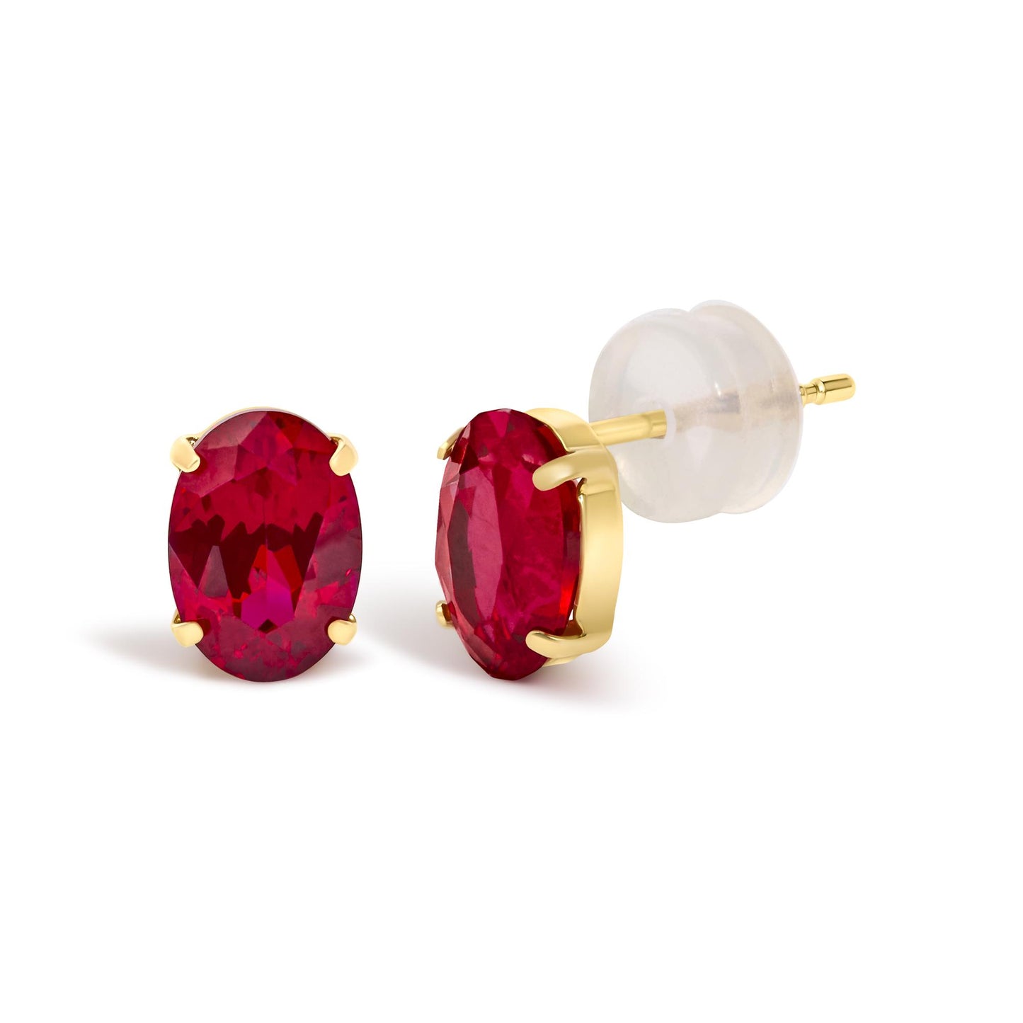 18K Yellow Gold 7x5 MM Created Oval Ruby Solitaire Stud Earrings