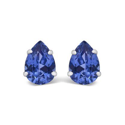 Platinum Lab 5X7 Created Blue Sapphire Pear Solitaire Stud Earrings