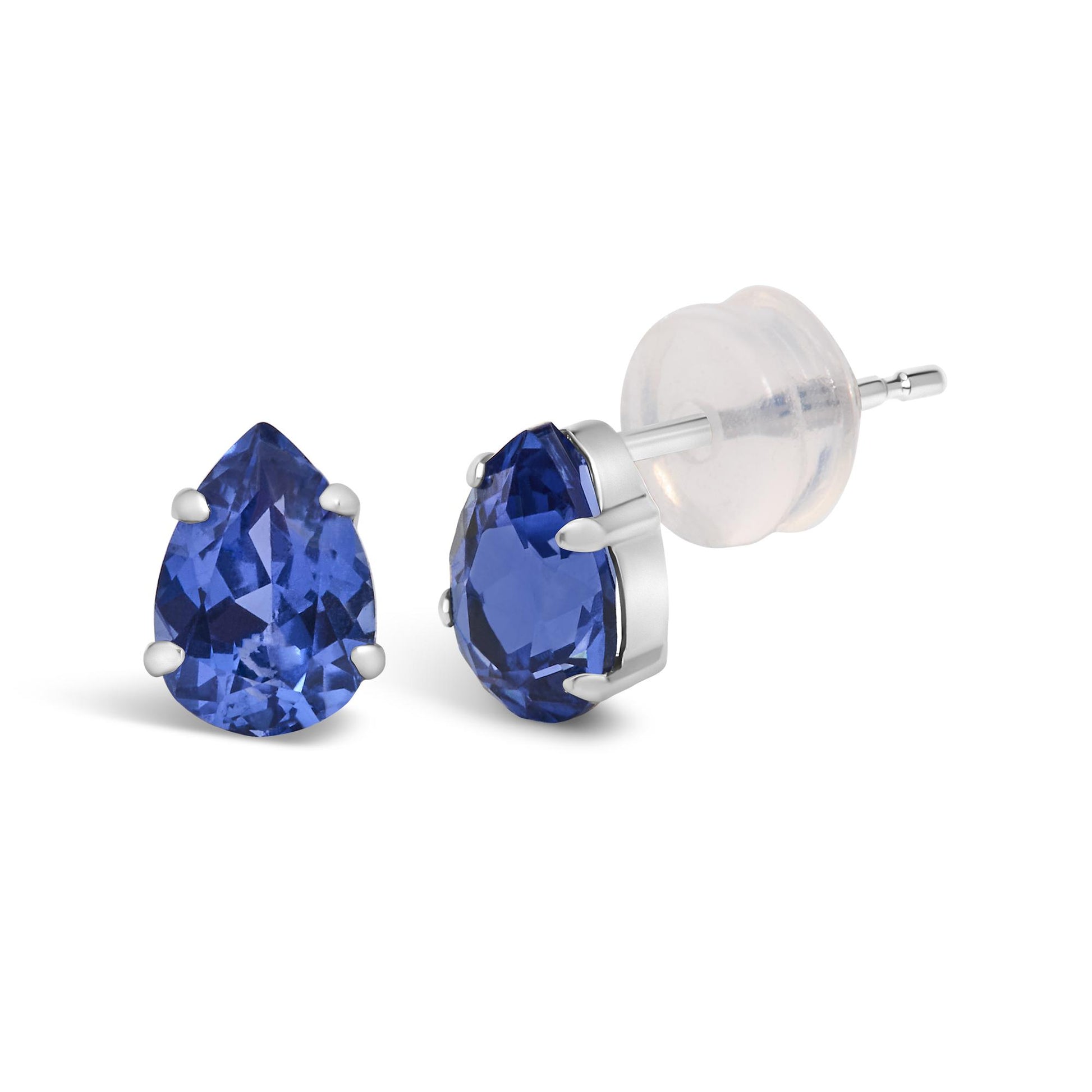 Platinum Lab 5X7 Created Blue Sapphire Pear Solitaire Stud Earrings