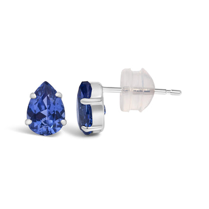 Platinum Lab 5X7 Created Blue Sapphire Pear Solitaire Stud Earrings