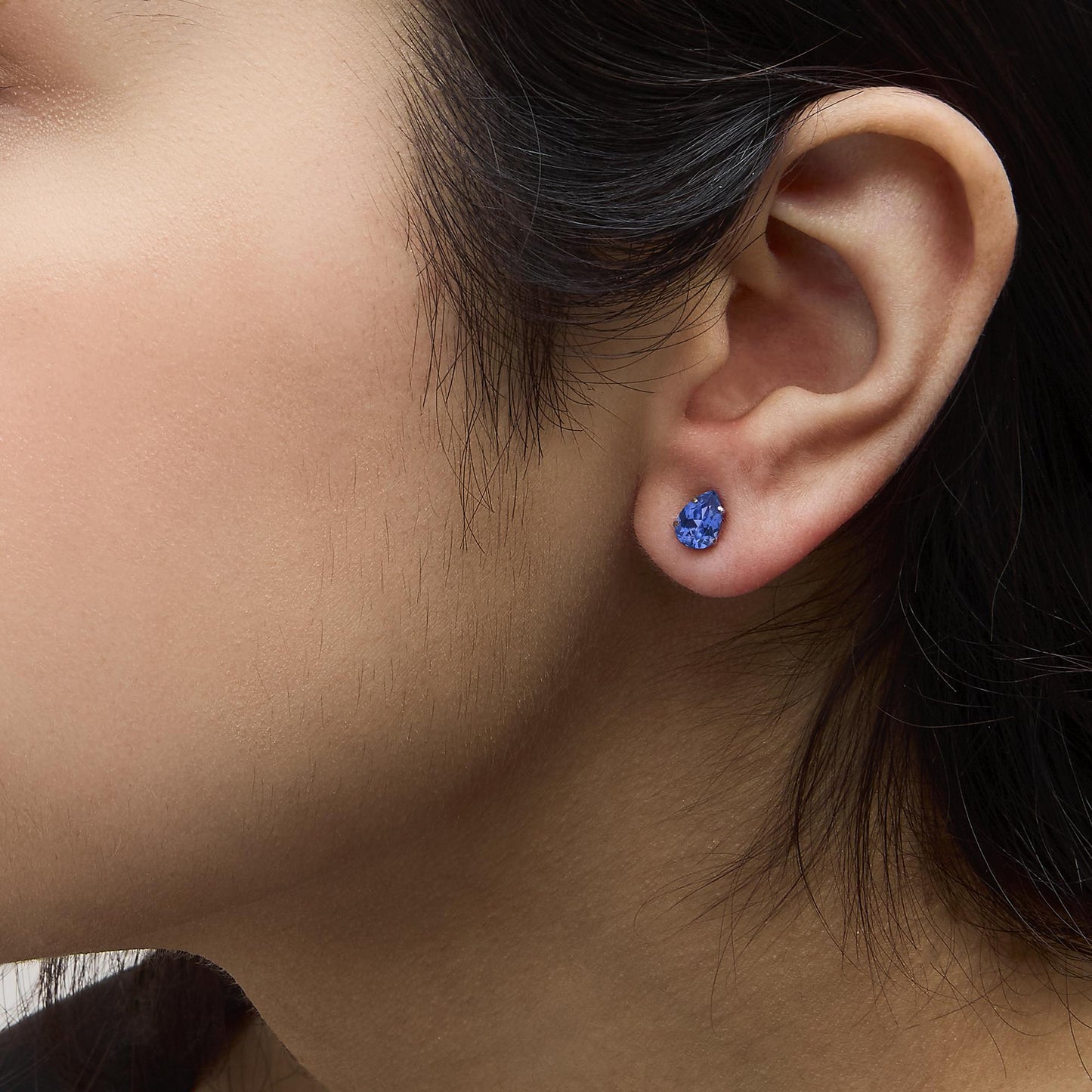 Platinum Lab 5X7 Created Blue Sapphire Pear Solitaire Stud Earrings