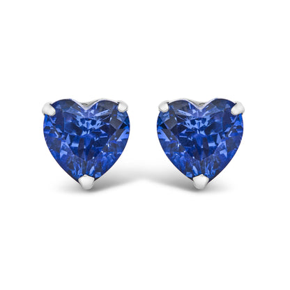 Platinum 6x6 Lab Created Blue Sapphire Heart Solitaire Stud Earrings
