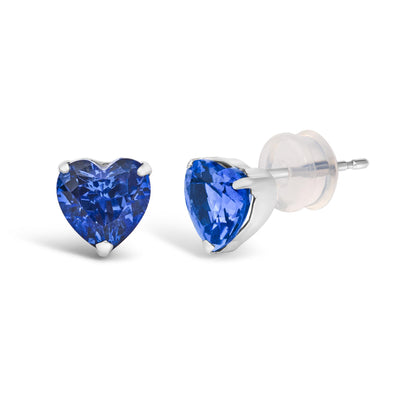 Platinum 6x6 Lab Created Blue Sapphire Heart Solitaire Stud Earrings