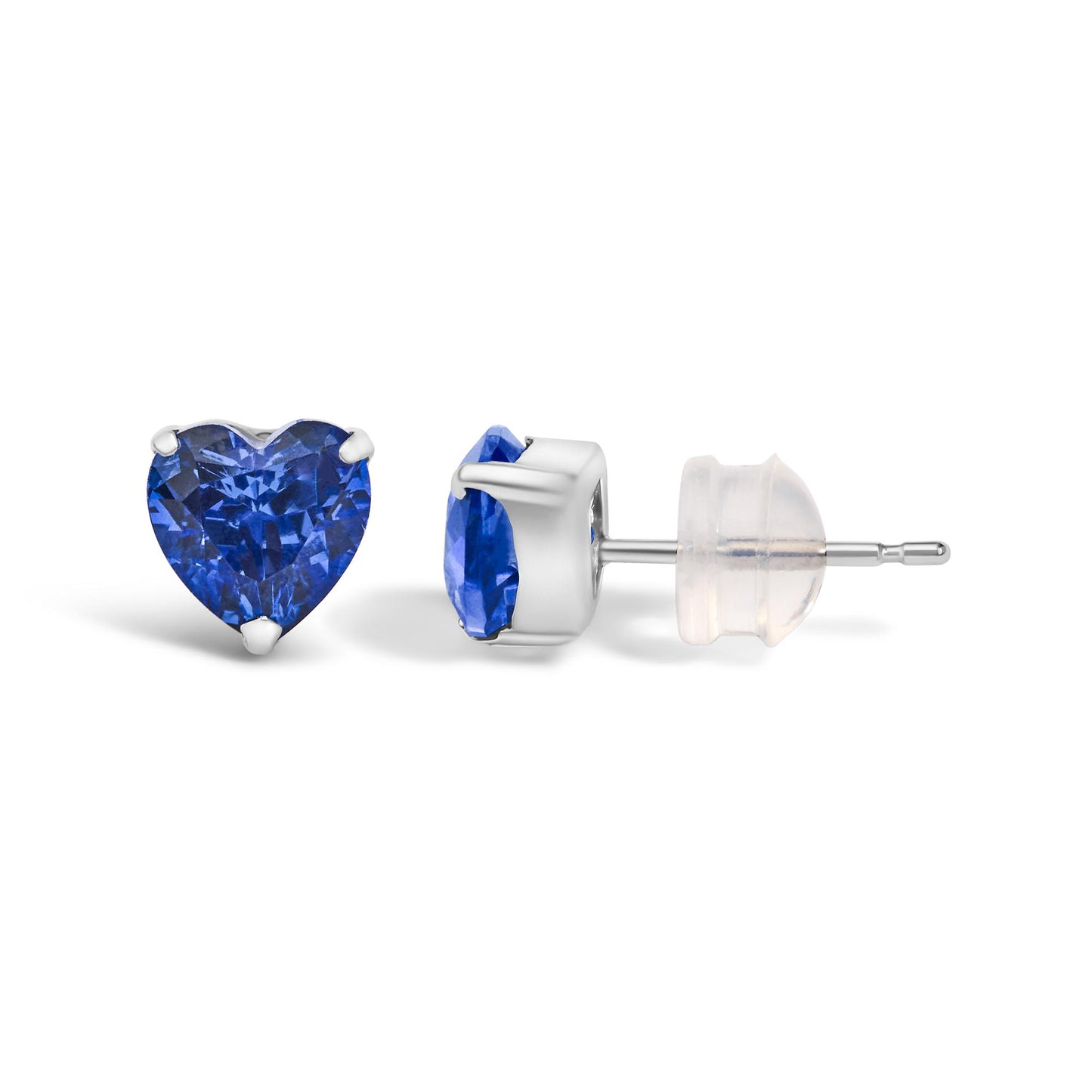 Platinum 6x6 Lab Created Blue Sapphire Heart Solitaire Stud Earrings