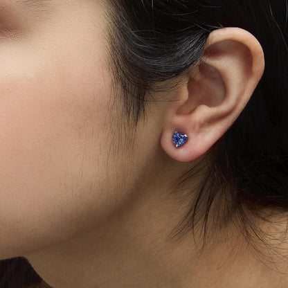Platinum 6x6 Lab Created Blue Sapphire Heart Solitaire Stud Earrings
