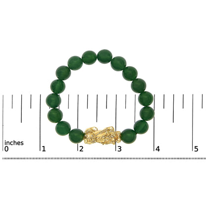 18K Yellow Gold Green Agate Beaded Bracelet with Dragon Charm
