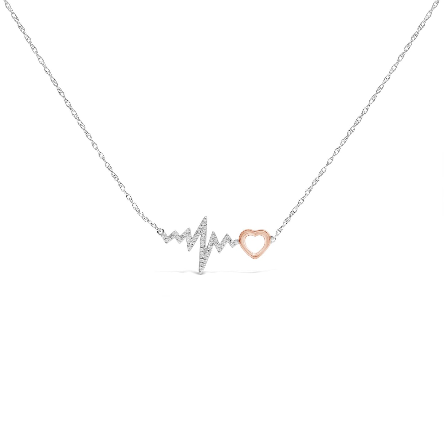 14K Rose Gold Plated Silver Diamond Accent Zig Zag Heart Necklace