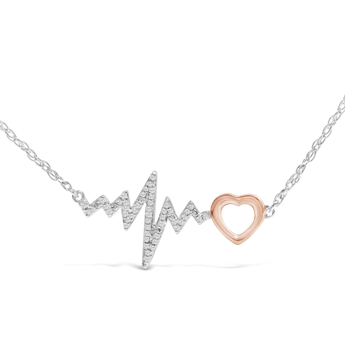 14K Rose Gold Plated Silver Diamond Accent Zig Zag Heart Necklace