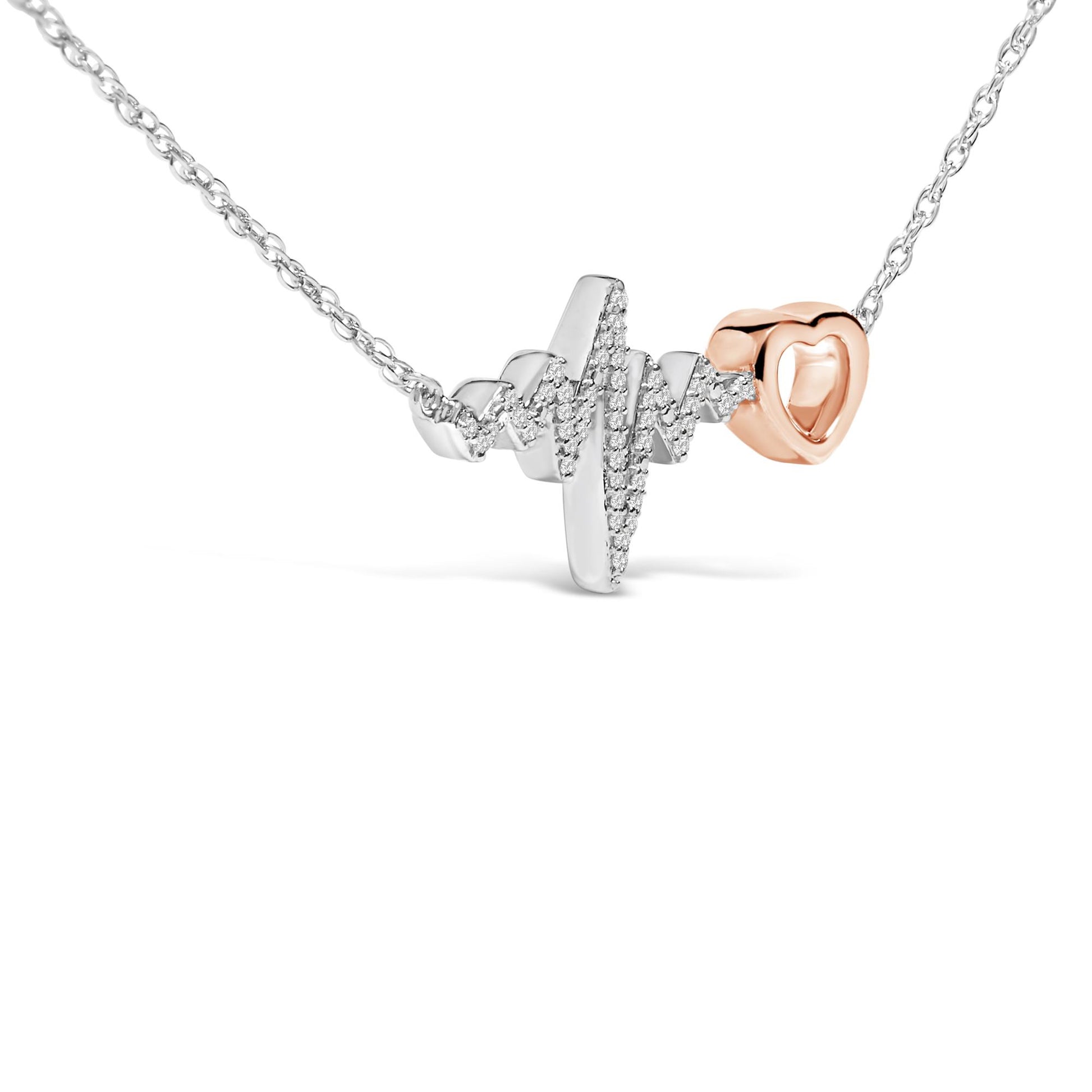 14K Rose Gold Plated Silver Diamond Accent Zig Zag Heart Necklace