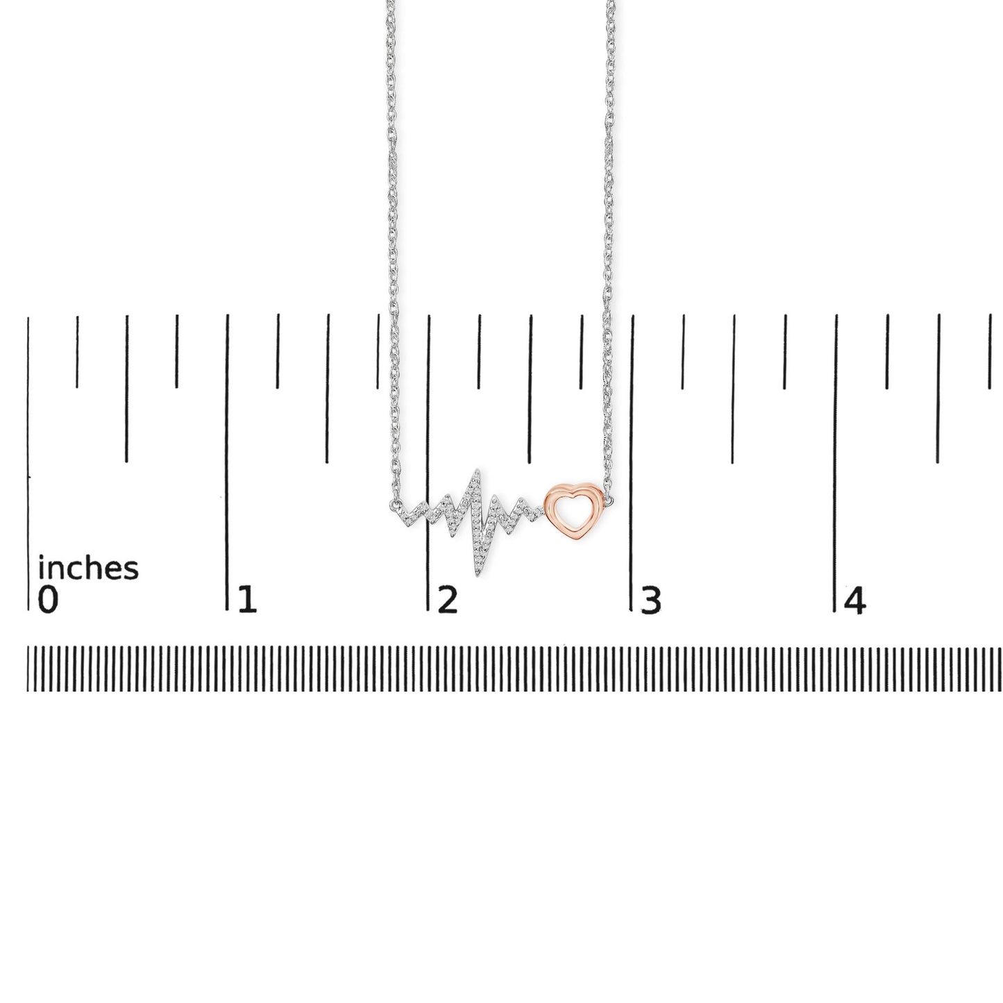 14K Rose Gold Plated Silver Diamond Accent Zig Zag Heart Necklace