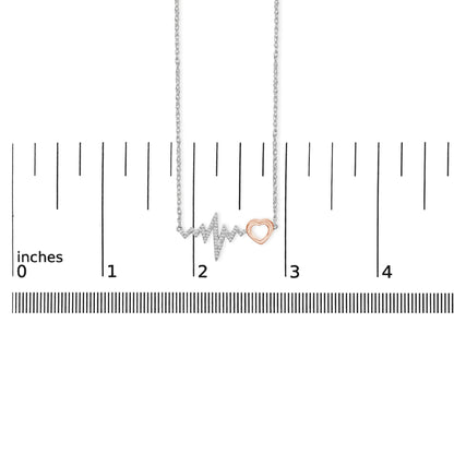 14K Rose Gold Plated Silver Diamond Accent Zig Zag Heart Necklace
