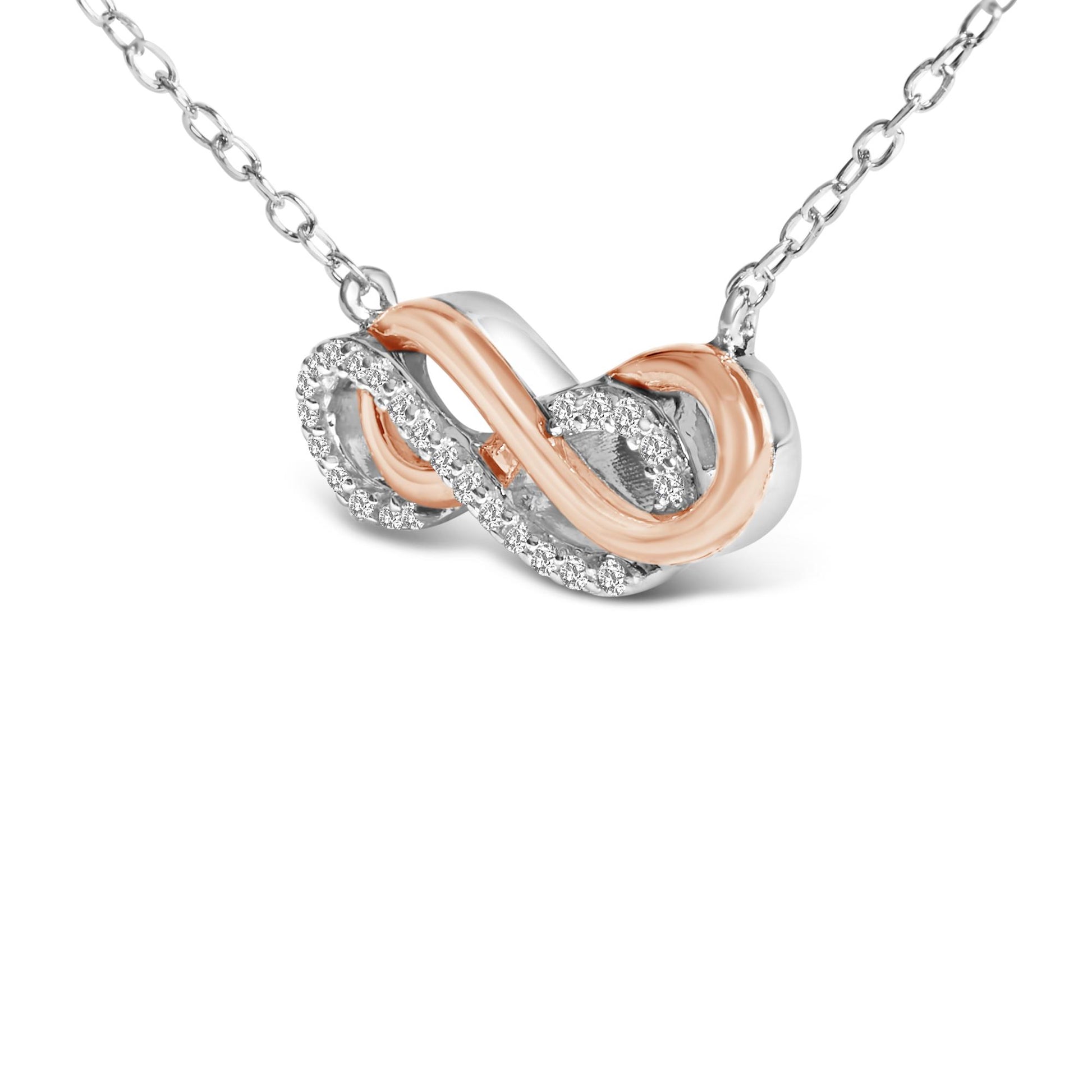 14K Rose Gold Plated Sterling Silver Diamond Accent Double Infinity Pendant Necklace