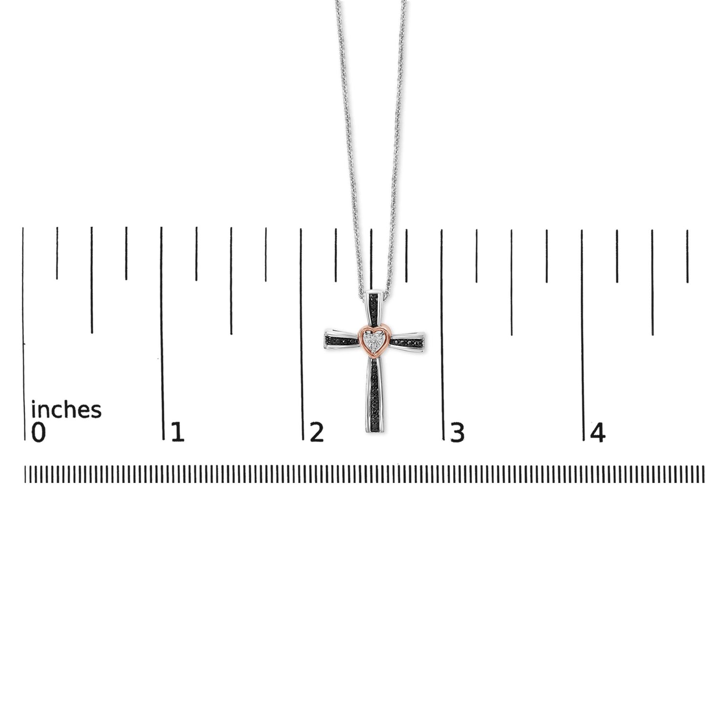 14K Rose Gold Plated Sterling Silver Black Rhodium Diamond Accent Heart Cross Pendant Necklace