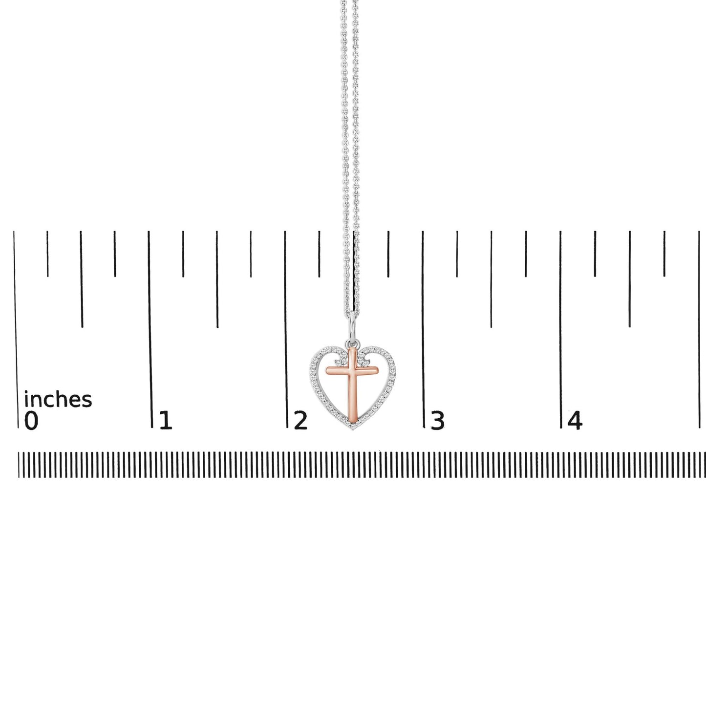 14K Rose Gold Plated Sterling Silver 1/5 Cttw Diamond Heart Cross Pendant Necklace