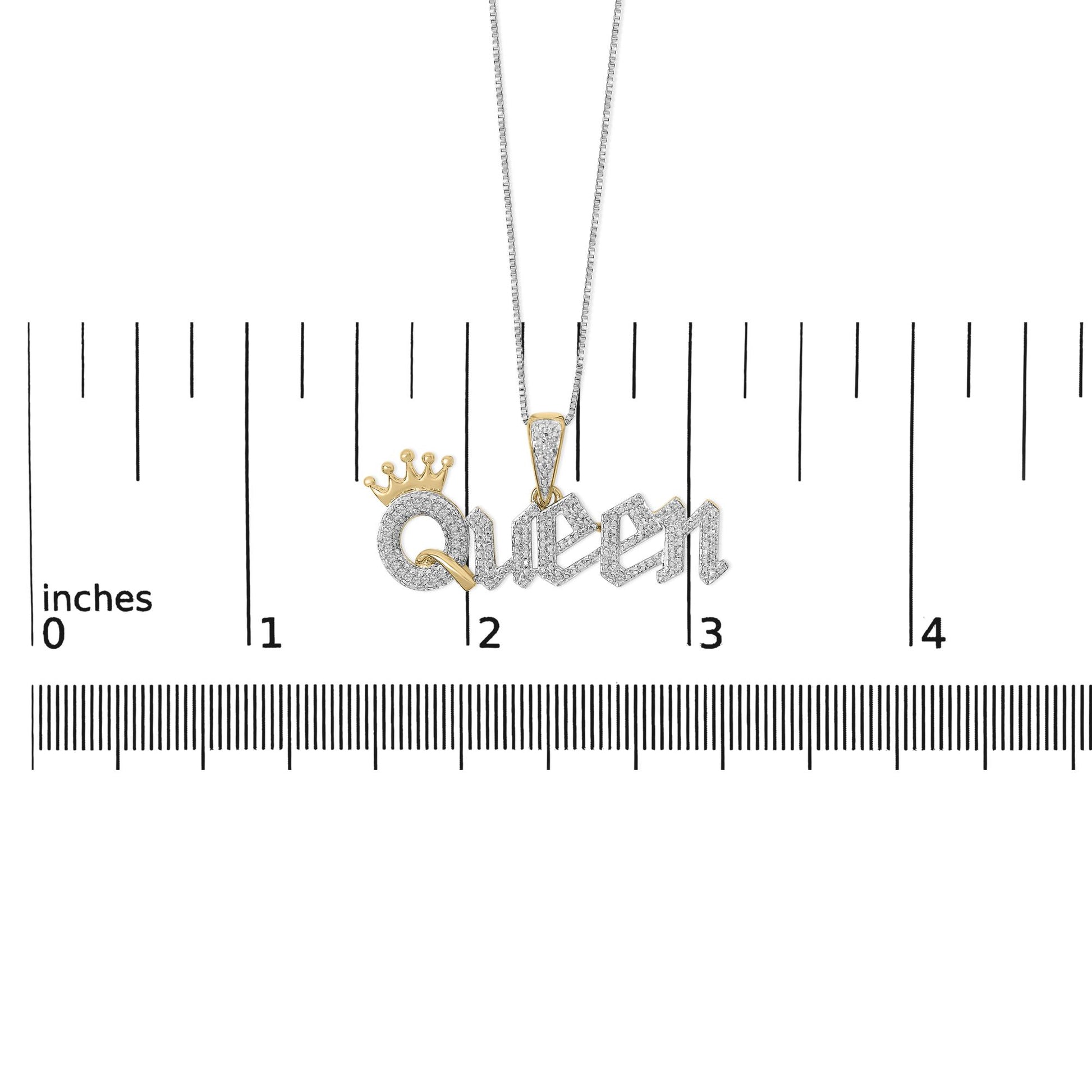 14K Yellow Gold Plated Sterling Silver 1/10 Cttw Diamond “Queen” Nameplate Pendant Necklace