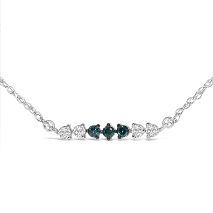Sterling Silver 1/5 Cttw White and Blue Diamond 6 Stone Bar Necklace