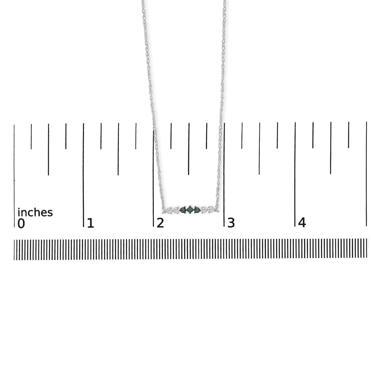 Sterling Silver 1/5 Cttw White and Blue Diamond 6 Stone Bar Necklace