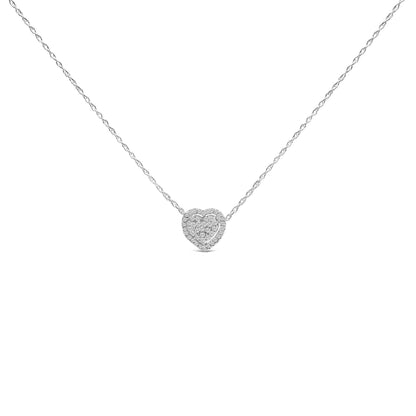 Sterling Silver 1/3 Cttw Diamond Pavé Heart Pendant Necklace