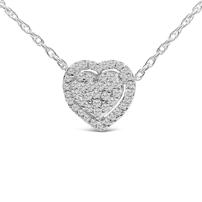 Sterling Silver 1/3 Cttw Diamond Pavé Heart Pendant Necklace
