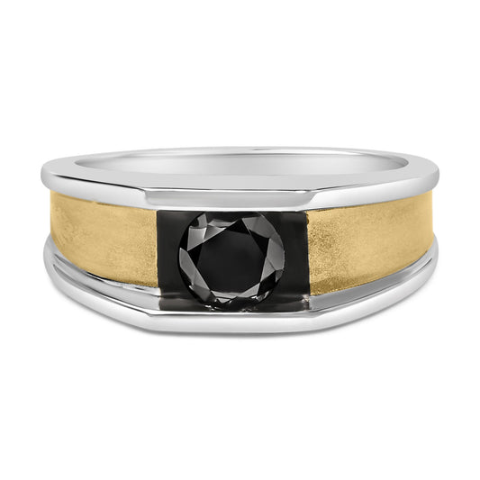 Men's 14K Yellow Gold Plated Sterling Silver 1.0 Cttw Round Black Diamond Band Ring