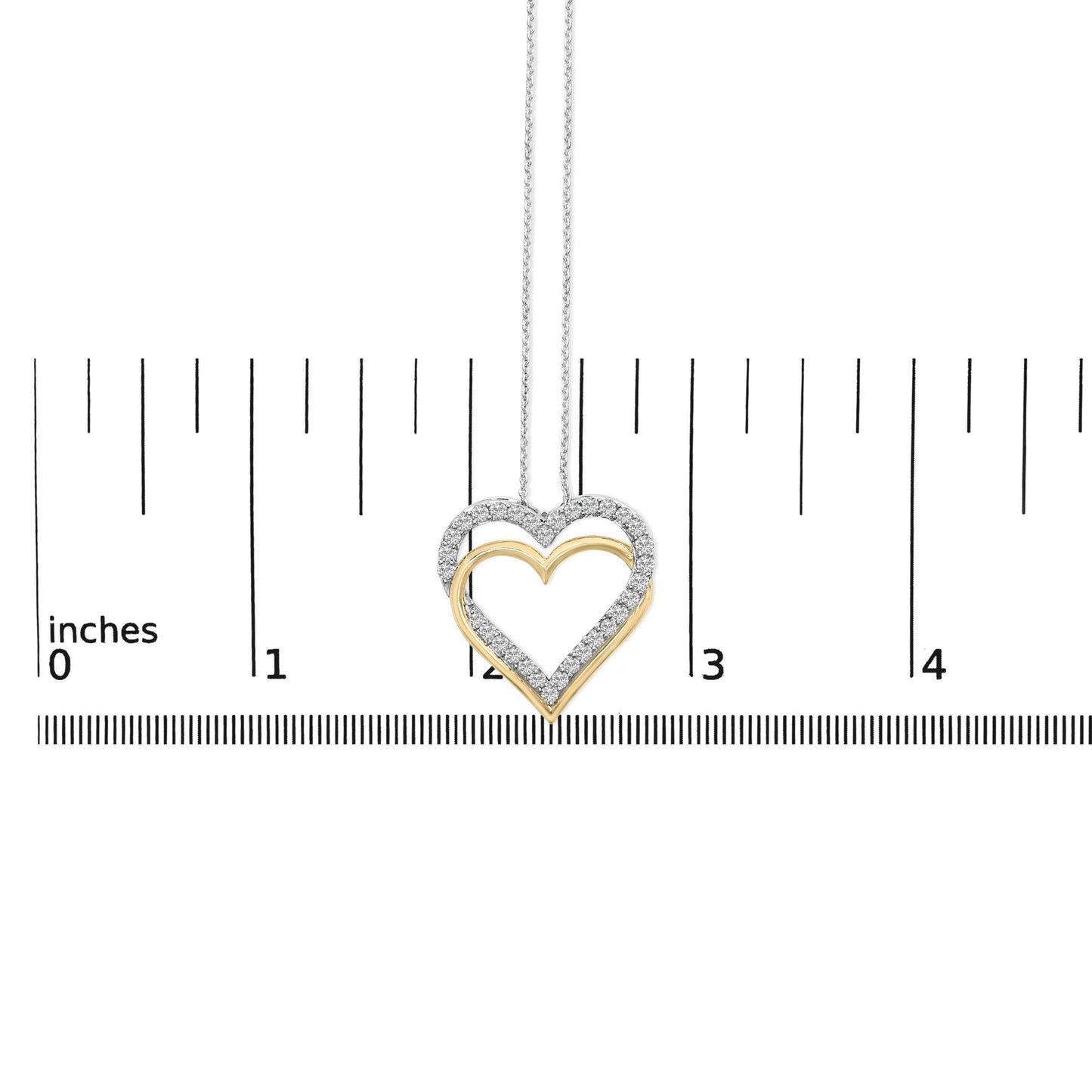 14K Yellow Gold Plated Sterling Silver 1.00 Cttw Diamond Double Heart Pendant Necklace