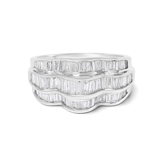 14K White Gold 1-1/4 Cttw Baguette Diamond Wave Design Band Ring