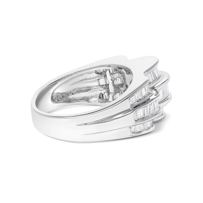 14K White Gold 1-1/4 Cttw Baguette Diamond Wave Design Band Ring