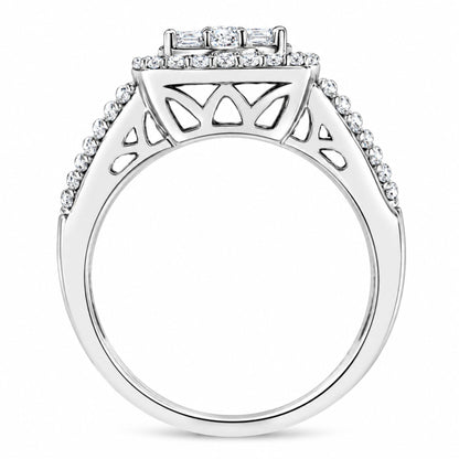 Anillo en racimo de diamantes en oro blanco de 10 quilates (1 quilates, color HI, claridad I1-I2)