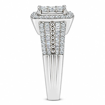 Underside view of 10K white gold diamond cluster ring showcasing round-cut diamonds in prong settings on a white background