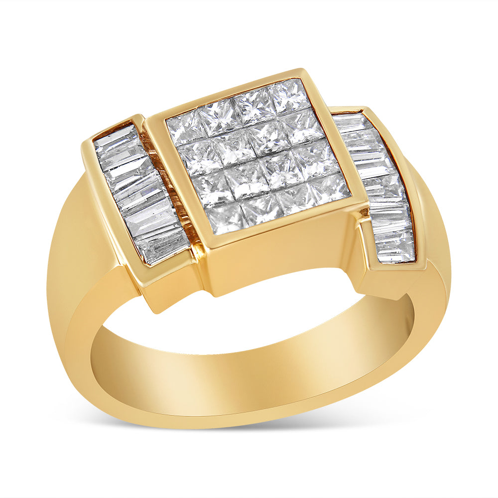 14K Yellow Gold 1 5/8 Cttw Invisible-Set Princess and Baguette Diamond Cocktail Band Ring