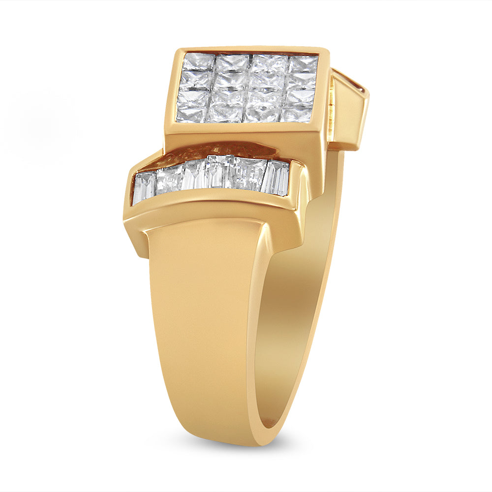 14K Yellow Gold 1 5/8 Cttw Invisible-Set Princess and Baguette Diamond Cocktail Band Ring
