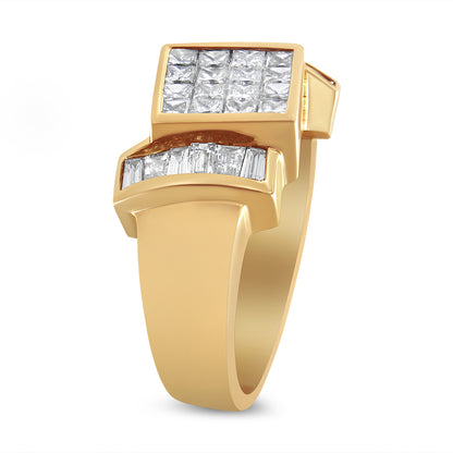 14K Yellow Gold 1 5/8 Cttw Invisible-Set Princess and Baguette Diamond Cocktail Band Ring