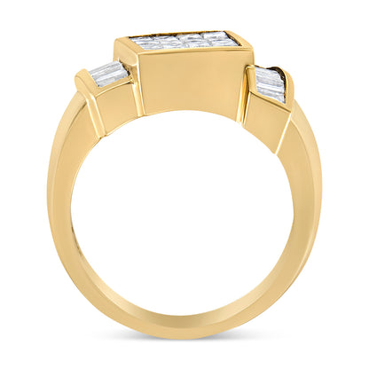 14K Yellow Gold 1 5/8 Cttw Invisible-Set Princess and Baguette Diamond Cocktail Band Ring