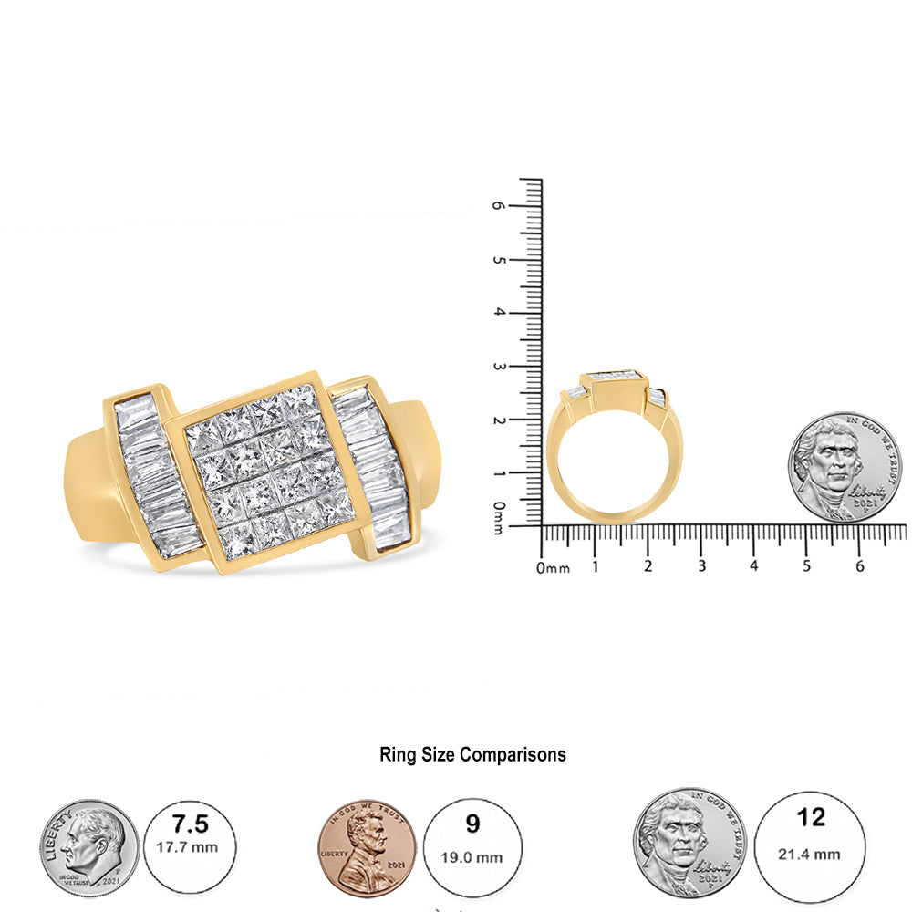 14K Yellow Gold 1 5/8 Cttw Invisible-Set Princess and Baguette Diamond Cocktail Band Ring
