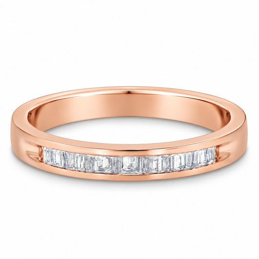 Bague empilable en or rose 10 carats sur argent sterling 925 1/5 carat avec diamants sertis en canaux (couleur HI, clarté I1-I2)