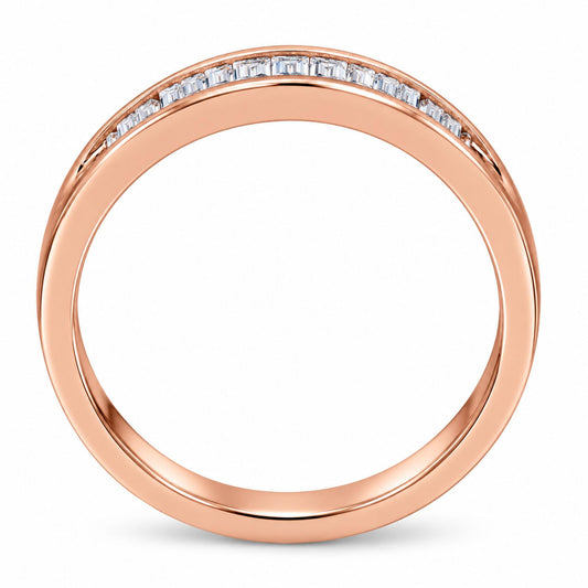 Bague empilable en or rose 10 carats sur argent sterling 925 1/5 carat avec diamants sertis en canaux (couleur HI, clarté I1-I2)