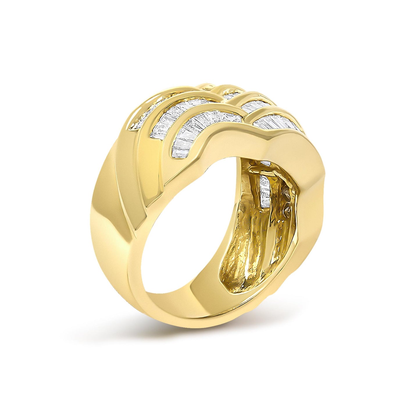 14K Yellow Gold 1-1/3 Cttw Baguette Diamond Wave Design Band Ring