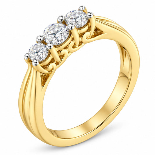 Anillo de diamantes de tres piedras en oro amarillo de 10 quilates (0,50 quilates, color JK, claridad I2-I3)