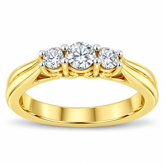 Anillo de diamantes de tres piedras en oro amarillo de 10 quilates (0,50 quilates, color JK, claridad I2-I3)