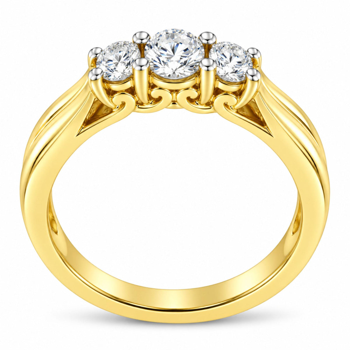 Anillo de diamantes de tres piedras en oro amarillo de 10 quilates (0,50 quilates, color JK, claridad I2-I3)