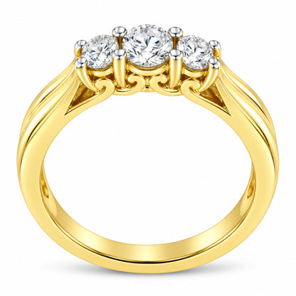 Anillo de diamantes de tres piedras en oro amarillo de 10 quilates (0,50 quilates, color JK, claridad I2-I3)