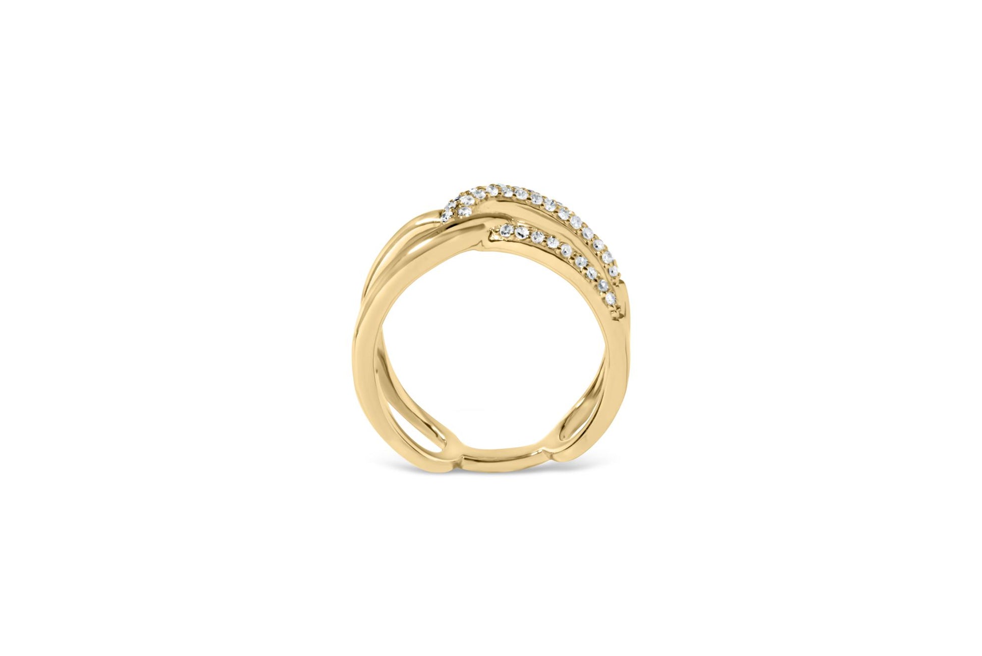 18K Yellow Gold Plated .925 Sterling Silver Pave Set 1/4 Cttw Diamond Open Crossover Band Ring (H-I Color, I1-I2 Clarity)