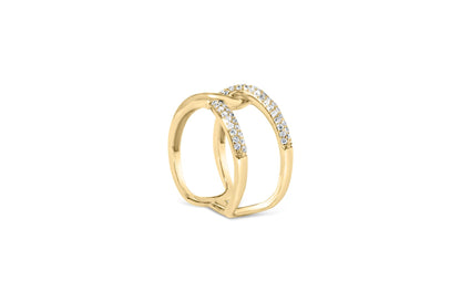 18K Yellow Gold Plated .925 Sterling Silver Pave Set 1/4 Cttw Diamond Open Crossover Band Ring (H-I Color, I1-I2 Clarity)
