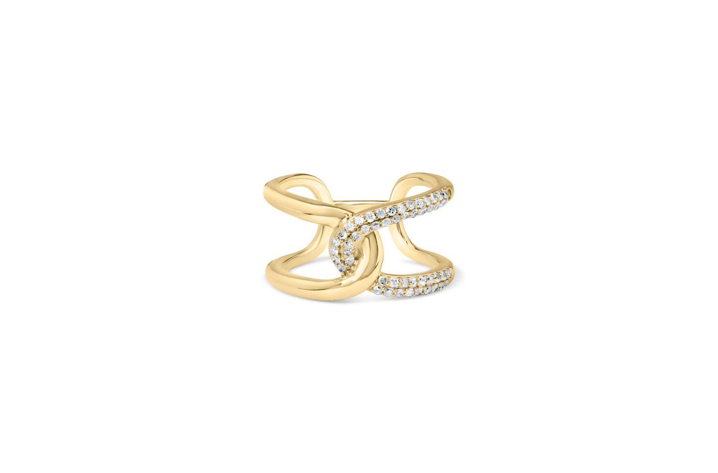 18K Yellow Gold Plated .925 Sterling Silver Pave Set 1/4 Cttw Diamond Open Crossover Band Ring (H-I Color, I1-I2 Clarity)