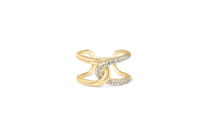 18K Yellow Gold Plated .925 Sterling Silver Pave Set 1/4 Cttw Diamond Open Crossover Band Ring (H-I Color, I1-I2 Clarity)