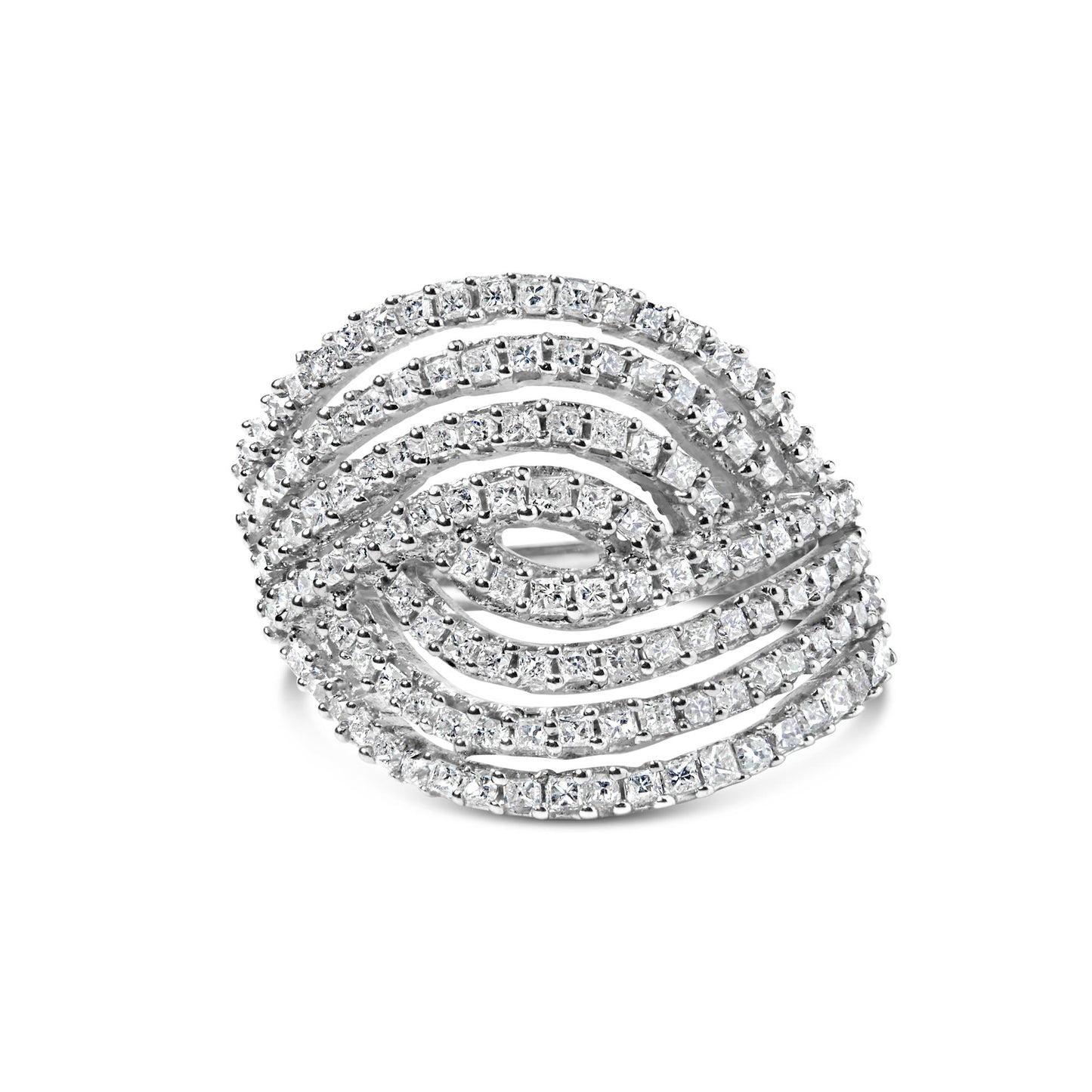 10K White Gold 1 1/2 Cttw Princess Diamond Swirl Design Cocktail Ring
