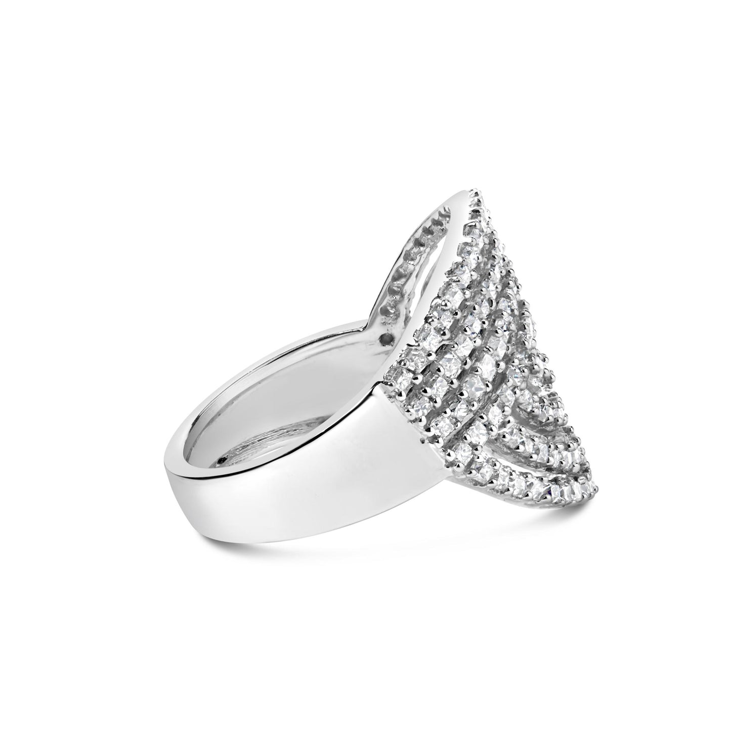 10K White Gold 1 1/2 Cttw Princess Diamond Swirl Design Cocktail Ring