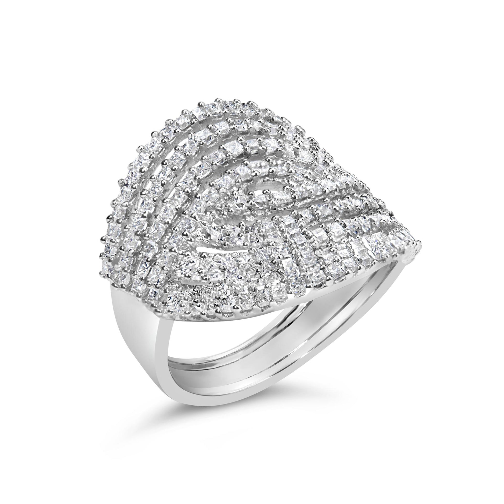 10K White Gold 1 1/2 Cttw Princess Diamond Swirl Design Cocktail Ring