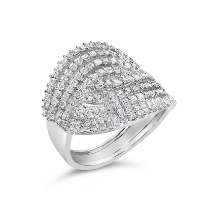 10K White Gold 1 1/2 Cttw Princess Diamond Swirl Design Cocktail Ring